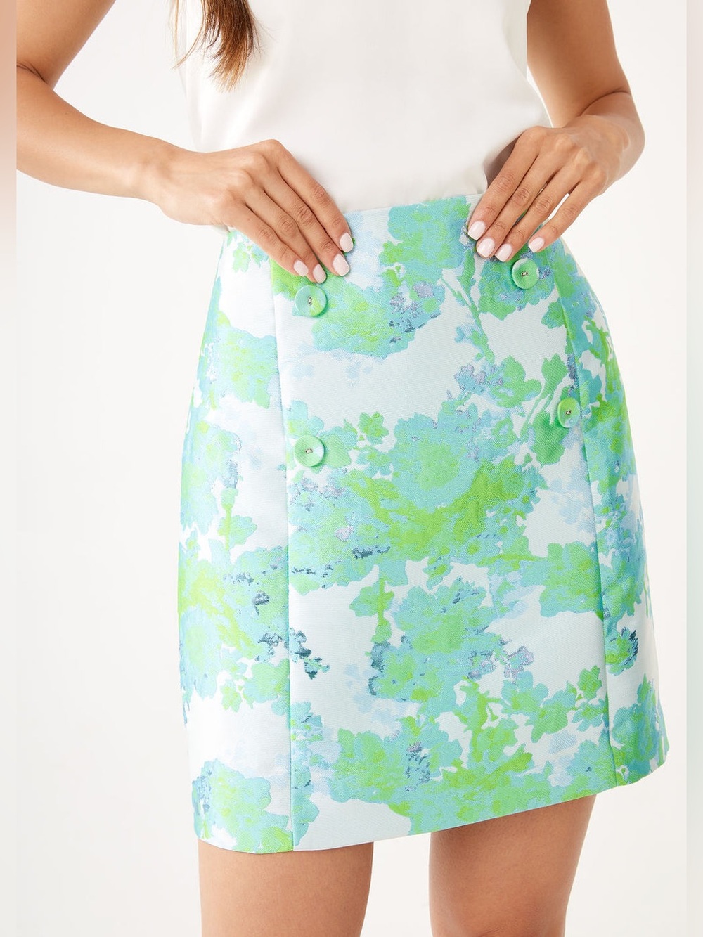 NWT Abbey Glass Jessica Skirt Green Abstract Brocade Color Sz L